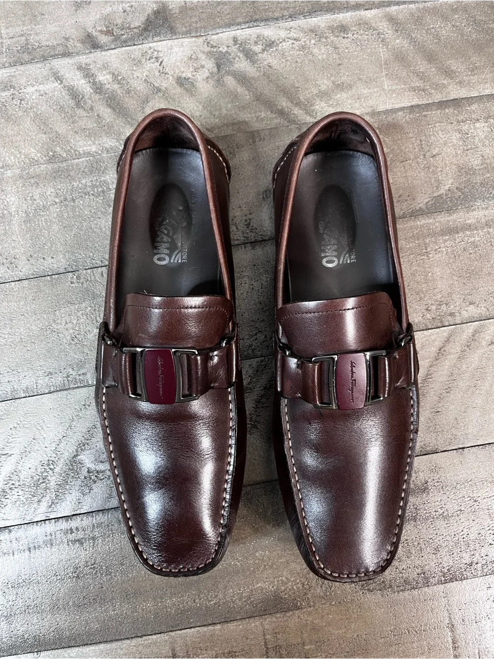 Salvatore Ferragamo Sardegna Driving Shoes Loafer Dark Brown Size 8.5 2EE